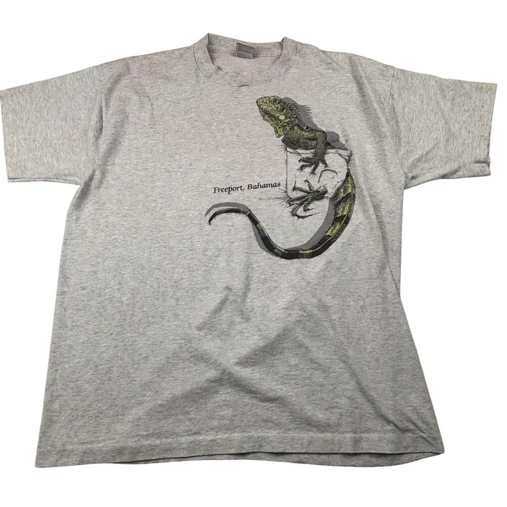 Vtg Freeport Bahamas Lizard Graphic BEST Fruit Loom T-Shirt‎ Novelty XL Gray